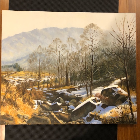 Oil painting featuring winter scenery in South Korea